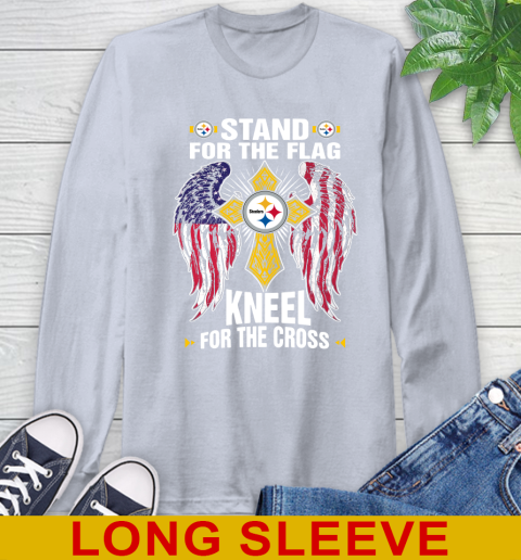 NFL Football Pittsburgh Steelers Stand For Flag Kneel For The Cross Shirt Long Sleeve T-Shirt 6