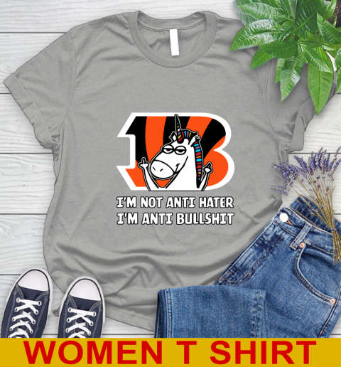 Cincinnati Bengals NFL Football Unicorn I'm Not Anti Hater I'm Anti Bullshit Women's T-Shirt 11