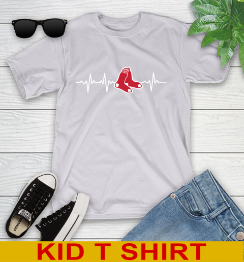 Boston Red Sox MLB Baseball Heart Beat Shirt Youth T-Shirt 4