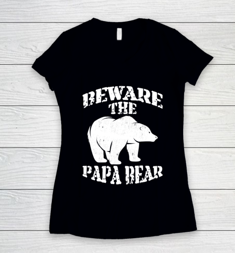 Father's Day Funny Gift Ideas Apparel  Beware The Papa Bear Dad Father T Shirt Women's V-Neck T-Shirt