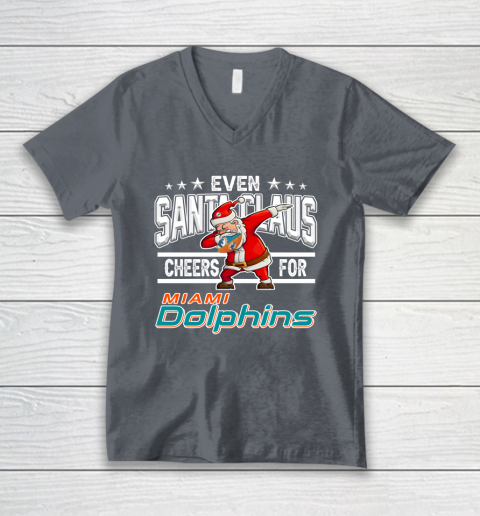 Miami Dolphins Even Santa Claus Cheers For Christmas NFL V-Neck T-Shirt 4