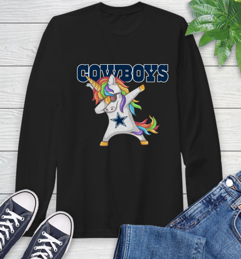 Dallas Cowboys NFL Football Funny Unicorn Dabbing Sports Long Sleeve T-Shirt 2