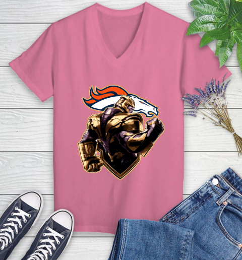 NFL Thanos Avengers Endgame Football Sports Denver Broncos Women's V-Neck T-Shirt 13