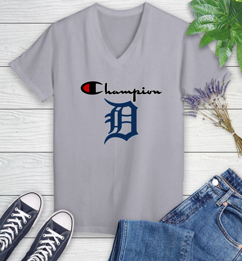 MLB Baseball Detroit Tigers Champion Shirt Women's V-Neck T-Shirt 2