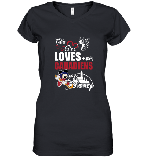 This Girl Love Her Montreal Canadiens And Mickey Disney Shirts Women's V-Neck T-Shirt