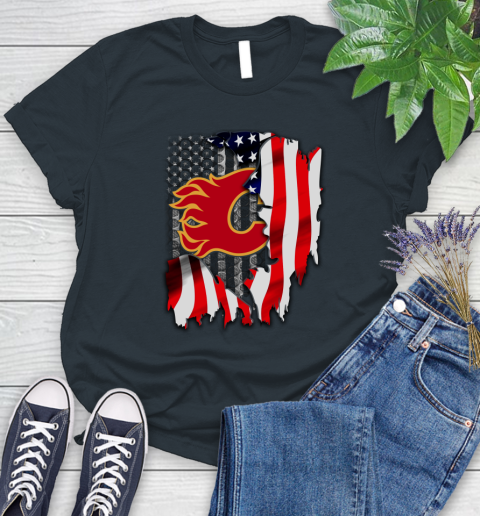 Calgary Flames NHL Hockey American Flag Women's T-Shirt 9 Calgary Flames NHL Hockey American Flag Women's T-Shirt - Image 9