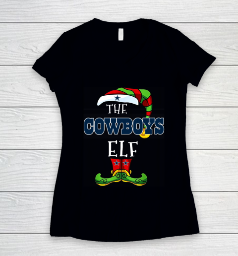 Dallas Cowboys Christmas ELF Funny NFL Women's V-Neck T-Shirt