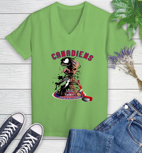 NHL Montreal Canadiens Hockey Venom Groot Guardians Of The Galaxy Women's V-Neck T-Shirt 11