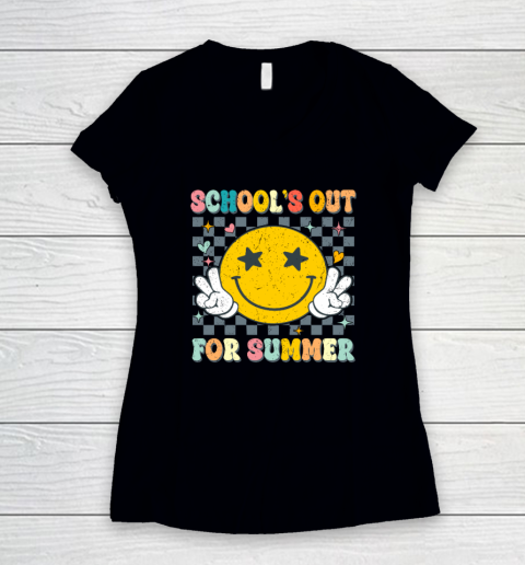 Last Day Of School Retro Schools Out For Summer Teacher Women's V-Neck T-Shirt