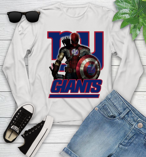 NFL Captain America Thor Spider Man Hawkeye Avengers Endgame Football New York Giants Youth Long Sleeve