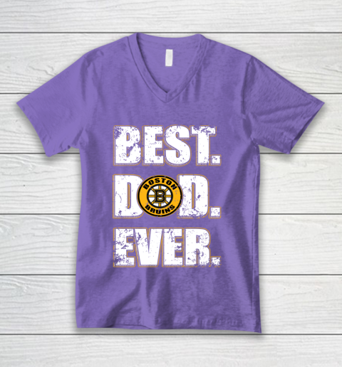 NHL Boston Bruins Hockey Best Dad Ever Family Shirt V-Neck T-Shirt - Image 9