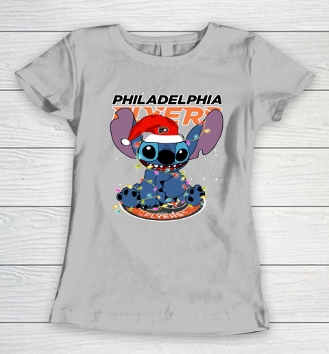 Philadelphia Flyers NHL Hockey noel stitch Christmas Women's T-Shirt 3