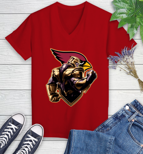 NFL Thanos Avengers Endgame Football Sports Arizona Cardinals Women's V-Neck T-Shirt 12