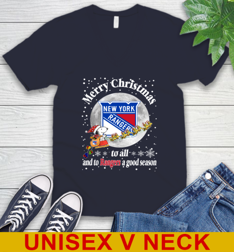 New York Rangers Merry Christmas To All And To Rangers A Good Season NHL Hockey Sports V-Neck T-Shirt 2