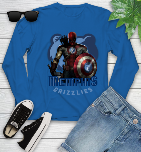 Memphis Grizzlies NBA Basketball Captain America Thor Spider Man Hawkeye Avengers Youth Long Sleeve 9