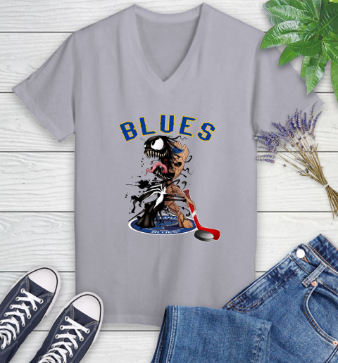 NHL St.Louis Blues Hockey Venom Groot Guardians Of The Galaxy Women's V-Neck T-Shirt 4