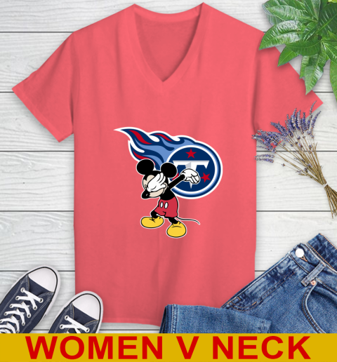 Tennessee Titans NFL Football Dabbing Mickey Disney Sports Women's V-Neck T-Shirt 7