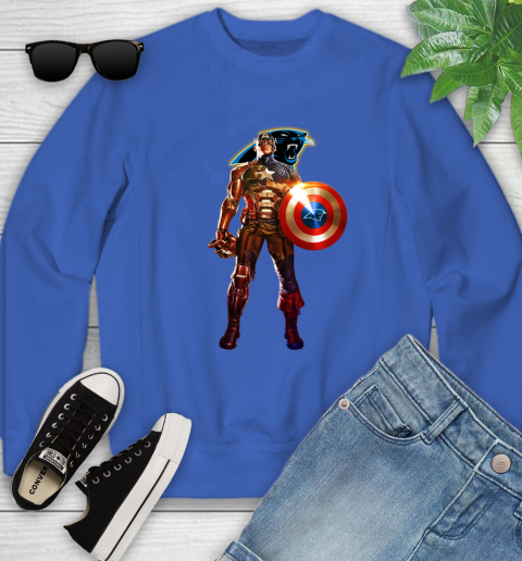 NFL Captain America Marvel Avengers Endgame Football Sports Carolina Panthers Youth Sweatshirt 8