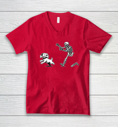 Halloween Dog, Funny Skeleton, Skeleton Chasing Dog V-Neck T-Shirt 5