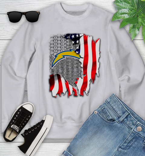 Los Angeles Chargers NFL Football American Flag Youth Sweatshirt 3