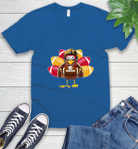 Pittsburgh Steelers Turkey Thanksgiving Day V-Neck T-Shirt 6