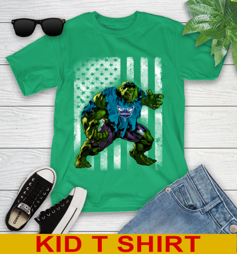 Charlotte Hornets Hulk Marvel Avengers NBA Basketball American Flag Youth T-Shirt 7