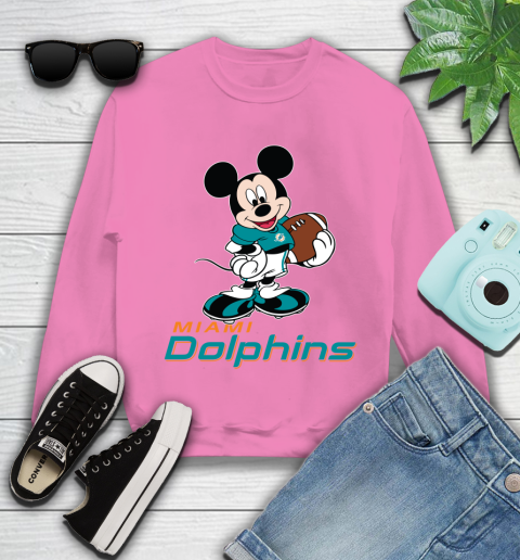 NFL Football Miami Dolphins Cheerful Mickey Mouse Shirt Youth Sweatshirt 6