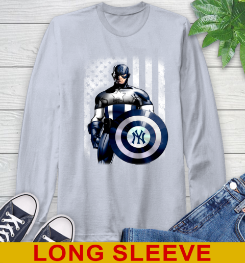 New York Yankees MLB Baseball Captain America Marvel Avengers American Flag Shirt Long Sleeve T-Shirt 6