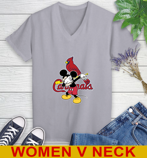 St.Louis Cardinals MLB Baseball Dabbing Mickey Disney Sports Women's V-Neck T-Shirt 5