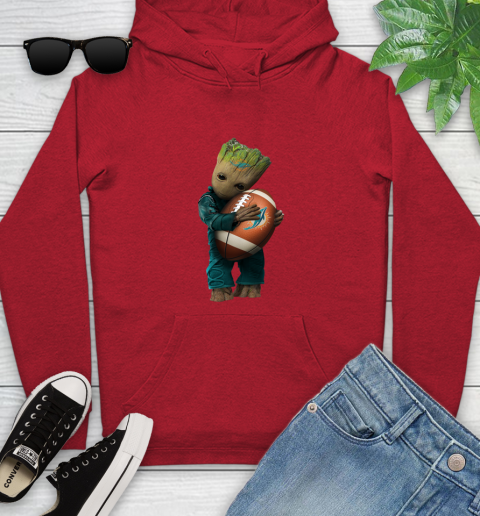 NFL Groot Guardians Of The Galaxy Football Sports Miami Dolphins Youth Hoodie 11