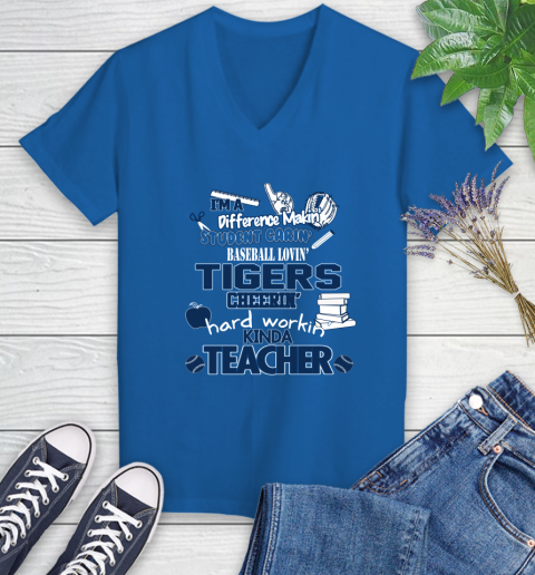 Detroit Tigers MLB I'm A Difference Making Student Caring Baseball Loving Kinda Teacher Women's V-Neck T-Shirt 10