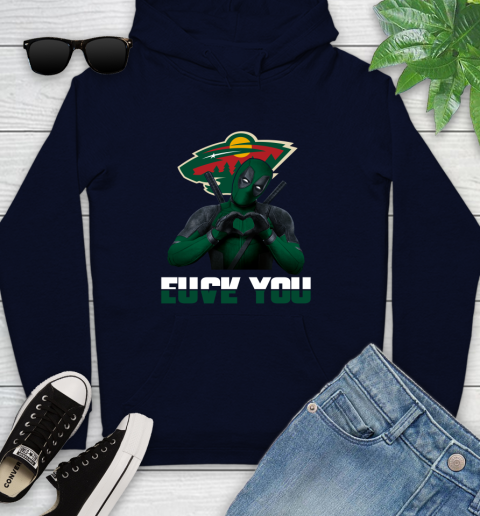 NHL Minnesota Wild Deadpool Love You Fuck You Hockey Sports Youth Hoodie 3