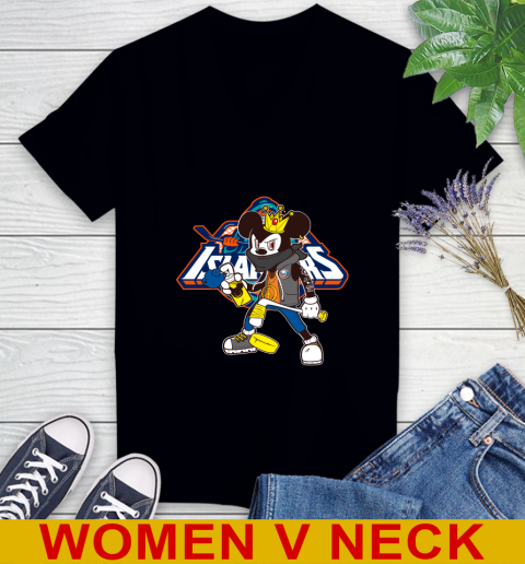 New York Islanders NHL Hockey Mickey Peace Sign Sports Women's V-Neck T-Shirt 2