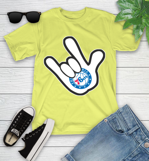 Philadelphia 76ers NBA Basketball Mickey Rock Hand Disney Youth T-Shirt 8