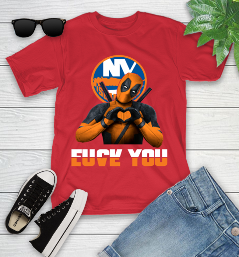 NHL New York Islanders Deadpool Love You Fuck You Hockey Sports Youth T-Shirt 13