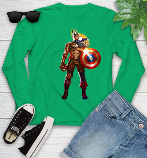 NFL Captain America Marvel Avengers Endgame Football Sports Minnesota Vikings Youth Long Sleeve 6