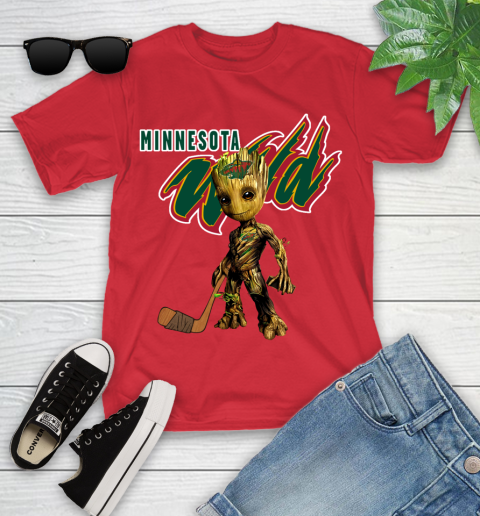 Minnesota Wild NHL Hockey Groot Marvel Guardians Of The Galaxy Youth T-Shirt 22