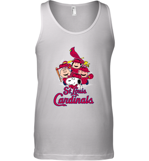 St.Louis Cardinals Snoopy Charlie Brown Woodstock The Peanuts 1s2i stlouis cardinals snoopy charlie brown woodstock the peanuts unisex tank 17 front white