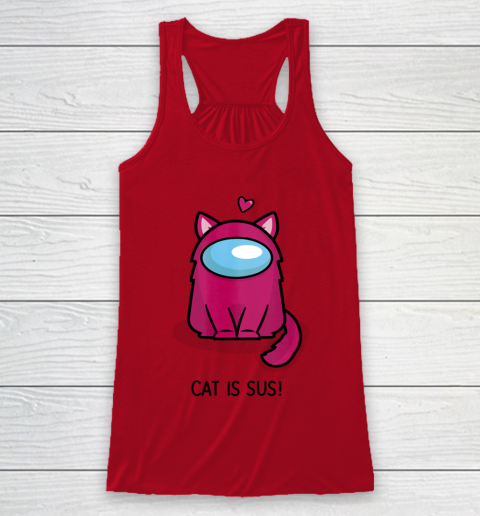 Among Us Game Shirt Cute Cat Astronaut Among me or us Nerdy Girl Gamer Racerback Tank 4