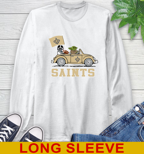 NFL Football New Orleans Saints Darth Vader Baby Yoda Driving Star Wars Shirt Long Sleeve T-Shirt