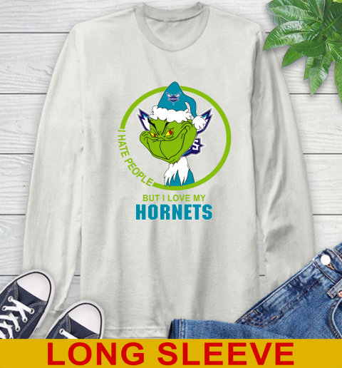 Charlotte Hornets NBA Christmas Grinch I Hate People But I Love My Favorite Basketball Team Long Sleeve T-Shirt 12
