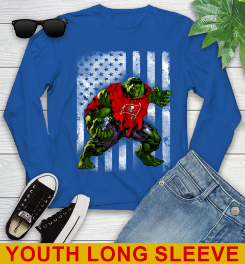 Tampa Bay Buccaneers Hulk Marvel Avengers NFL Football American Flag Youth Long Sleeve 10