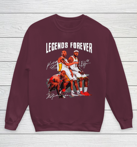 Kobe Bryant Lebron James And Michael Jordan Legends Forever Signatures Youth Sweatshirt 4