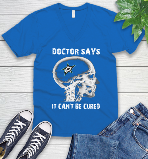 NHL Dallas Stars Hockey Skull It Can't Be Cured Shirt V-Neck T-Shirt 5