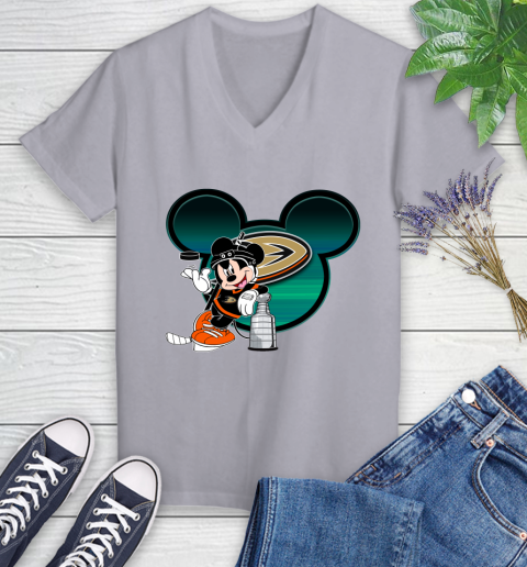 NHL Anaheim Ducks Stanley Cup Mickey Mouse Disney Hockey T Shirt Women's V-Neck T-Shirt 4