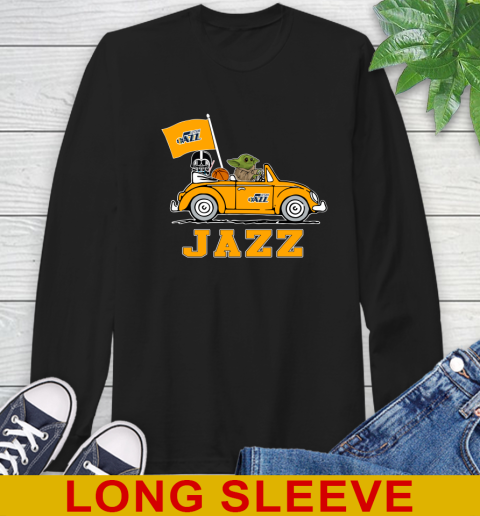 NBA Basketball Utah Jazz Darth Vader Baby Yoda Driving Star Wars Shirt Long Sleeve T-Shirt 2