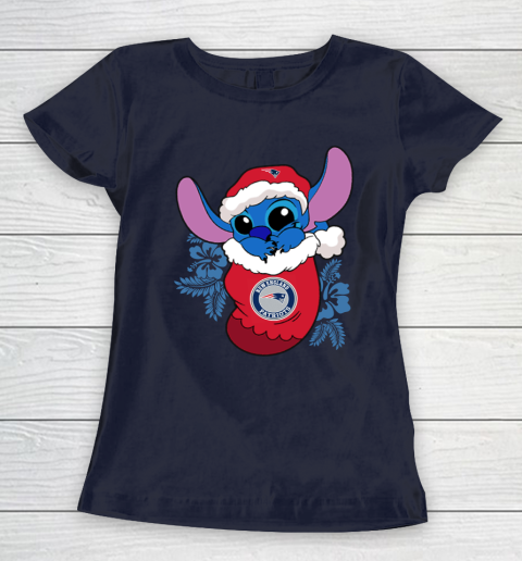 New England Patriots Christmas Stitch In The Sock Funny Disney NFL Women's T-Shirt 4