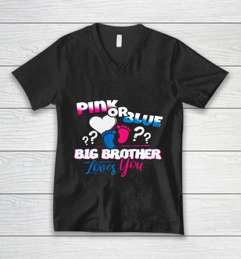 Pink or Blue Big Brother loves you Gender Reveal Gift V-Neck T-Shirt