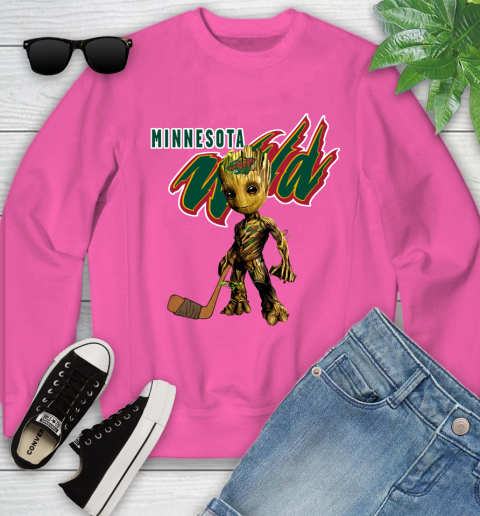 Minnesota Wild NHL Hockey Groot Marvel Guardians Of The Galaxy Youth Sweatshirt 7