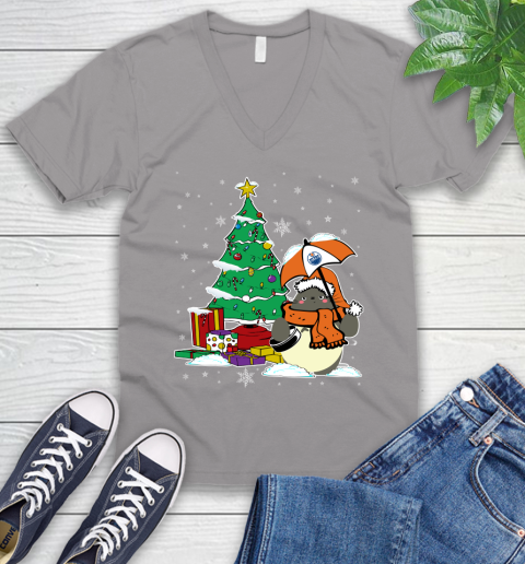 Edmonton Oilers NHL Hockey Cute Tonari No Totoro Christmas Sports V-Neck T-Shirt 3